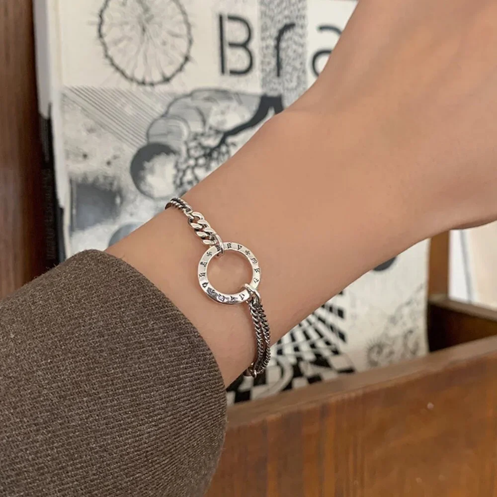 NEW 925 Sterling Silver Circle Layer Chain Bracelet